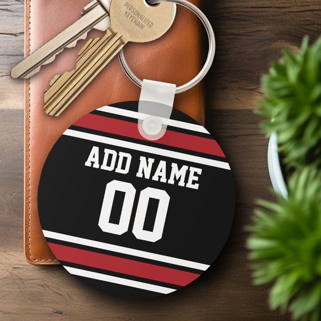 Black Red Football Jersey Individuelle Name Number Schlüsselanhänger (Personalized Keychain - Sports Jersey Football Theme)