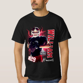 Black Red Football Player Name & Foto T-Shirt