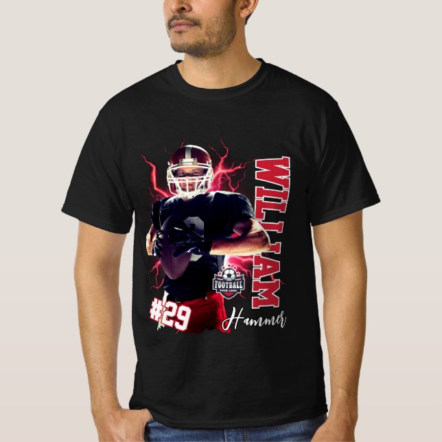 Black Red Football Player Name & Foto T-Shirt (Vorderseite)