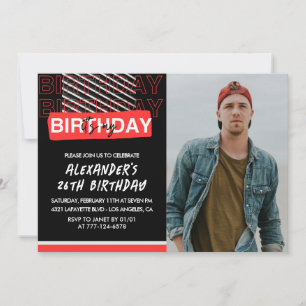 Black Red Foto 26. Geburtstag Einladungen Männer