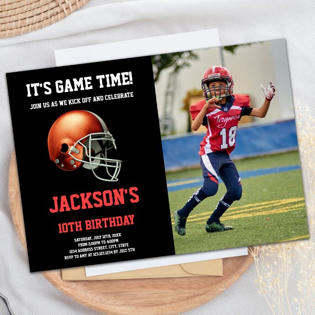 Black Red Foto Football Geburtstagseinladungen Einladung (Black Red Photo Football Birthday Invitations)