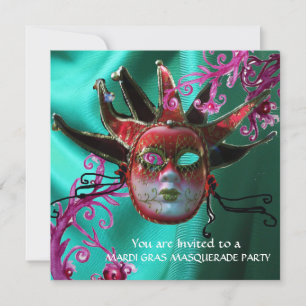 BLACK RED FUCHSIA JESTER MASK Masquerade Ball Einladung