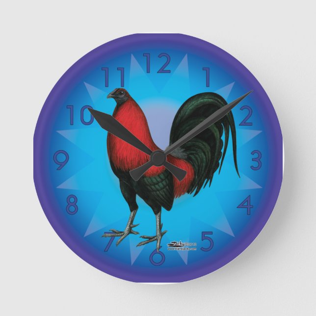 Black Red Gamecock Runde Wanduhr (Vorderseite)