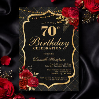 Black, Red & Gold 70th Birthday Invitation Einladung