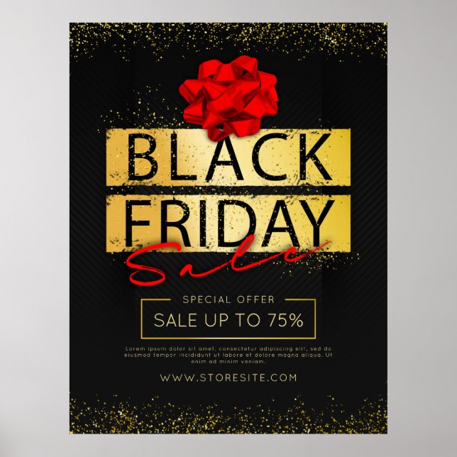 Black Red & Gold Black Friday Verkaufs-Werbung Poster (Vorne)
