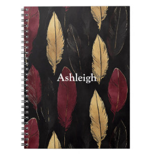 Black Red Gold Feathers Notizblock