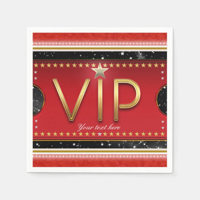 Black Red Gold Glam Stars VIP Ticket Custom Party Serviette (Vorderseite)