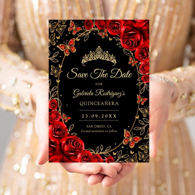 Black Red Gold Quinceanera Save The Date (Von Creator hochgeladen)