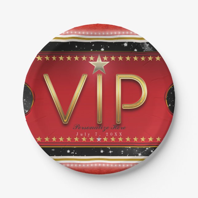 Black Red Gold & Silver Glam VIP Ticket Party Pappteller (Vorderseite)