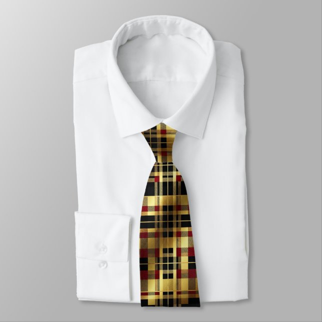 Black Red & Gold Tartan Plaid  Krawatte (Gebunden)