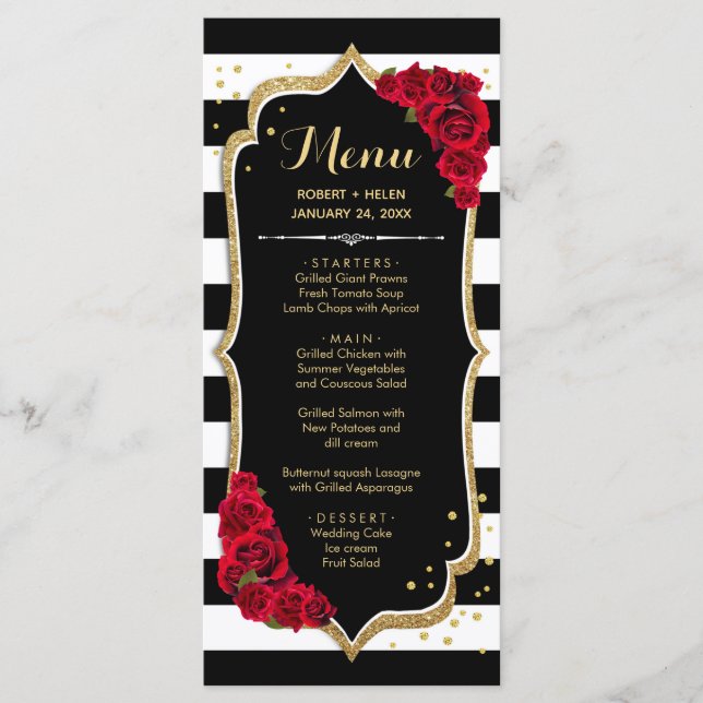 Black Red Gold White Menu Card Programm (Vorderseite)