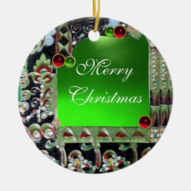 BLACK RED GREEN ART NOUVEAU GEMSTONE MONOGRAMM KERAMIK ORNAMENT (Vorne)