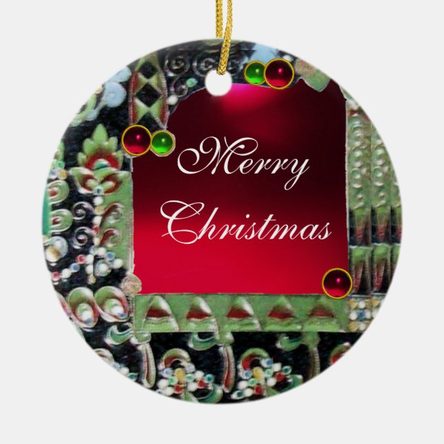 BLACK RED GREEN ART NOUVEAU GEMSTONE MONOGRAMM Rub Keramikornament (Vorne)