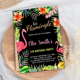 Black Red Green Flamingo Geburtstagseinladungen Einladung