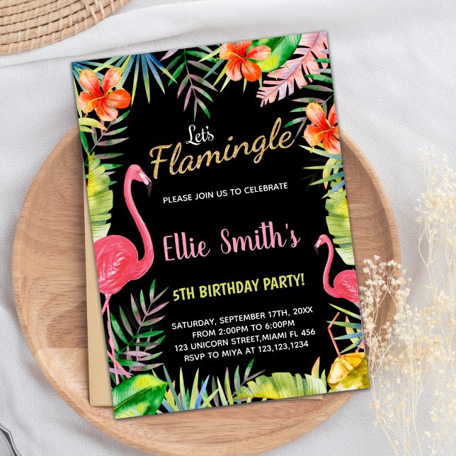 Black Red Green Flamingo Geburtstagseinladungen Einladung (Black Red Green Flamingo Birthday Invitations)