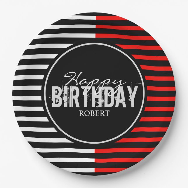 Black & Red Happy Birthday Paper Teller (Vorderseite)