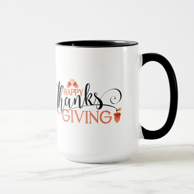 Black & Red Happy Thanksgiving Typografie Design Tasse (Rechts)