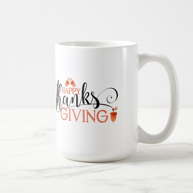 Black & Red Happy Thanksgiving Typografie Design Tasse (Rechts)