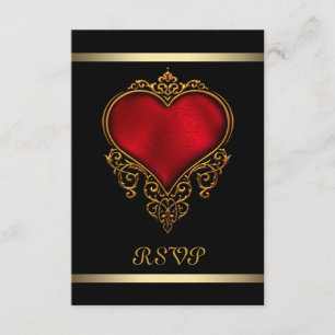 Black Red Heart Wedding RSVP Karte