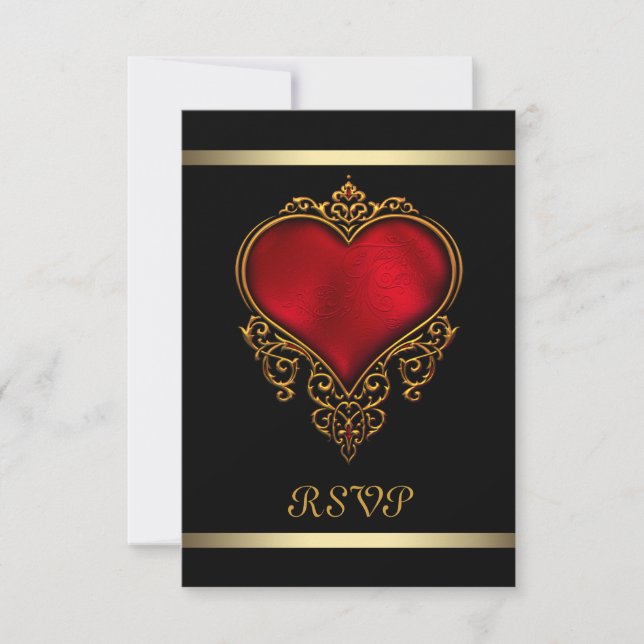 Black Red Heart Wedding RSVP Karte (Vorderseite)