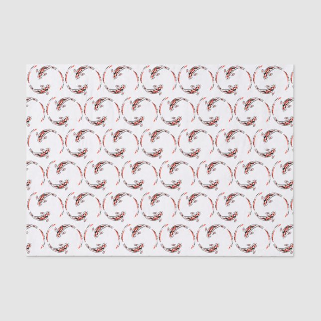 Black & Red Japanese Koi Fish Artistic Pattern Seidenpapier (Vorderseite)