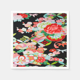 Black Red Japanisch Kimono Floral Decoupage Paper Serviette