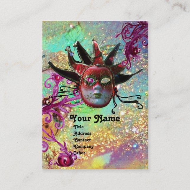 BLACK RED JESTER MASK Masquerade Party Blue Green Visitenkarte (Vorderseite)
