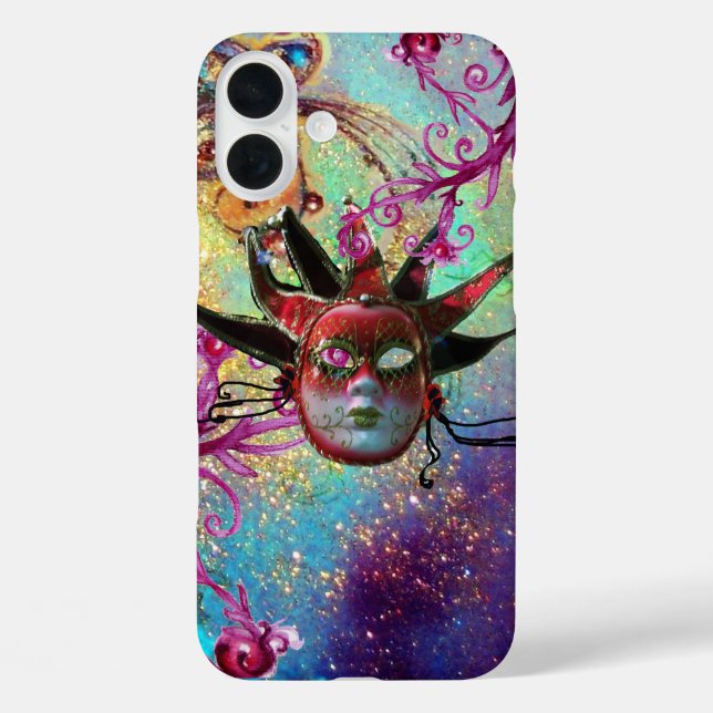 BLACK RED JESTER MASK Masquerade Party Green Blue Case-Mate iPhone Hülle (Rückseite)