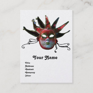 BLACK RED JESTER MASK Masquerade Party Pearl Visitenkarte