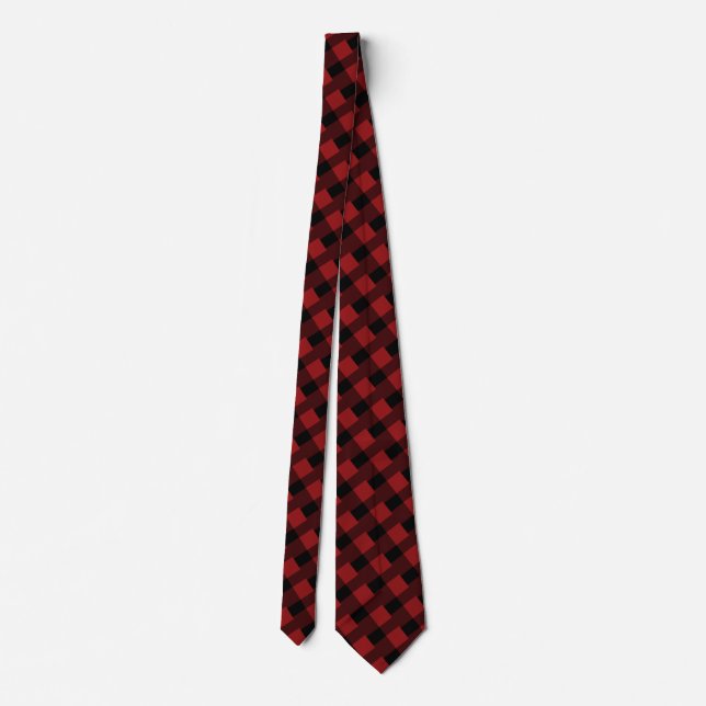Black Red Kariert Karo Neck Tie - Modern Krawatte (Rückseite)