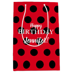 Black & Red Lady Bug Polka Dot Individuelle Name Mittlere Geschenktüte