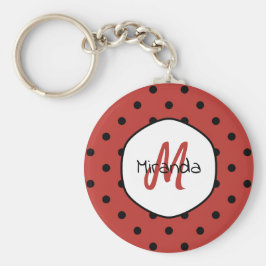 Black Red Ladybug Polka Dots Name und Monogramm Schlüsselanhänger