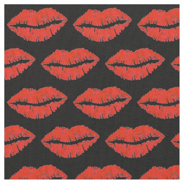 Black Red Lips Lipstick Kiss Print Valentine Liebe Stoff (Nahaufnahme)