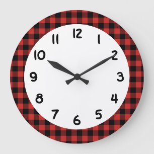 Black Red Lumberjack Buffalo Plaid Große Wanduhr