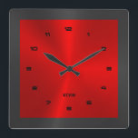 Black & Red & Metallic Stainless Steel Square W Quadratische Wanduhr<br><div class="desc">Rote und schwarze Imitate Metallstruktur mit rostfreiem Stahllook.</div>