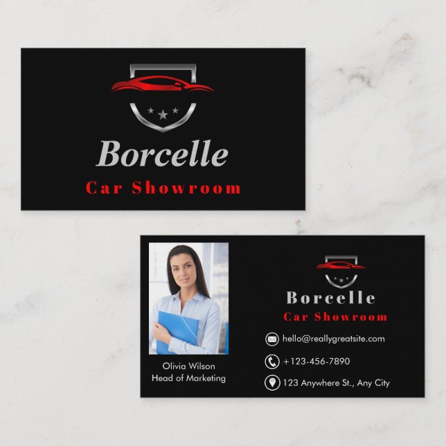 Black & Red Modern Car Showroom Business Card Visitenkarte (Vorne/Hinten)