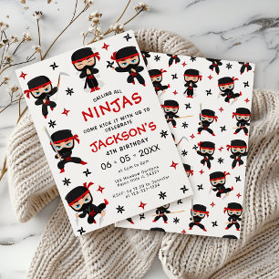 Black Red Ninja Warrior Birthday Boy Einladung