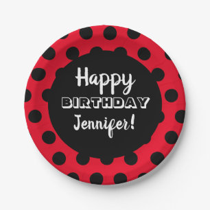 Black & Red Polka Dot Custom Birthday Pappteller