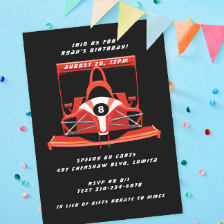 Black Red Race Car Geburtstagsparty Einladung