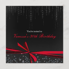 Black Red Ribbon Bow Rhinestones Party Einladungen
