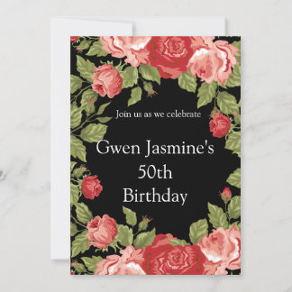 Black & Red Rose Birthday Invitation – Elegant  Einladung