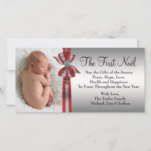 Black Red Silver Baby's First Christmas Foto Card Feiertagskarte