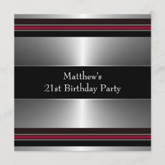 Black Red Silver Mans 21. Geburtstag Party Einladung