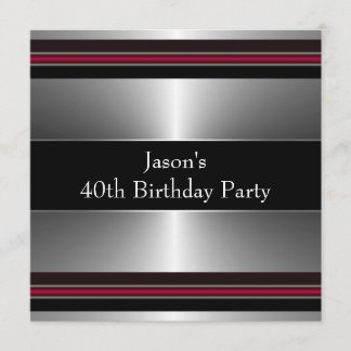 Black Red Silver Mans 40. Geburtstag Party Einladung