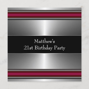 Black Red Silver Mens Geburtstagsparty Einladung