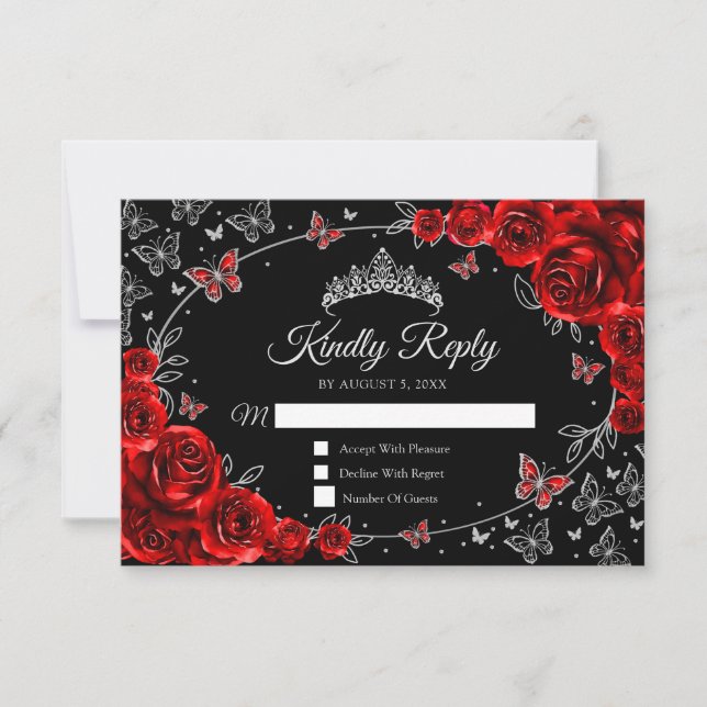 Black Red Silver Quinceanera Antwort (Vorderseite)