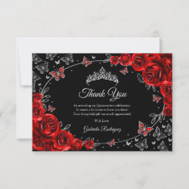Black Red Silver Quinceanera Dankeskarte