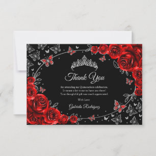 Black Red Silver Quinceanera Dankeskarte
