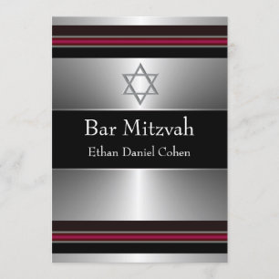 Black Red Silver Star von David Bar Mitzvah Einladung