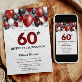 Black Red Silver & White 60. Geburtstag Einladung